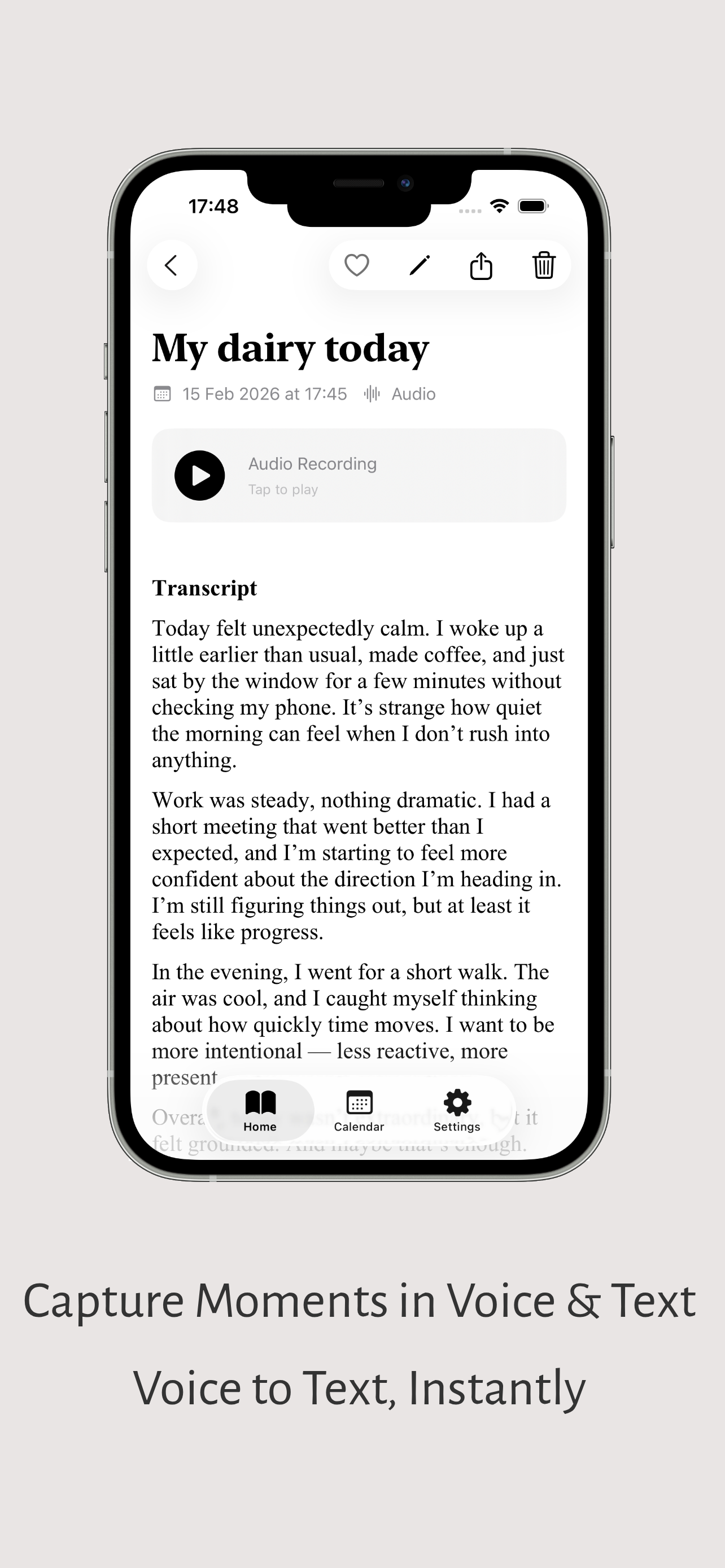 Rich text journal entry