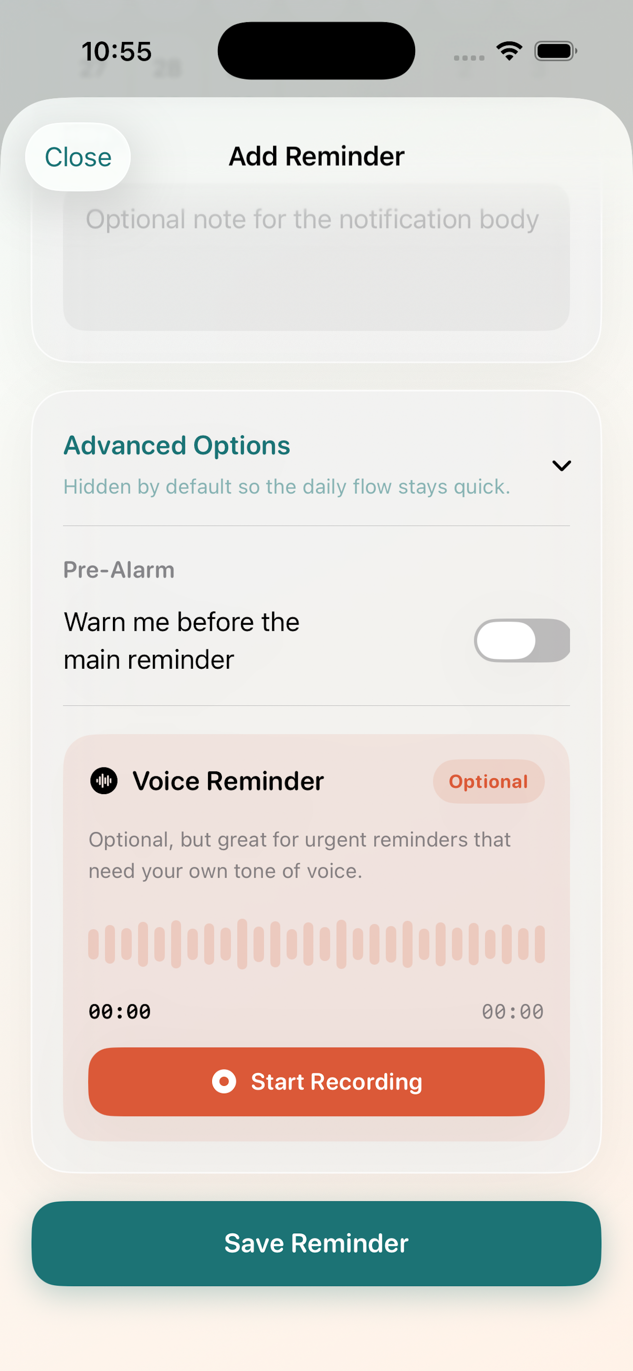 Reminder Pro — scheduling a reminder