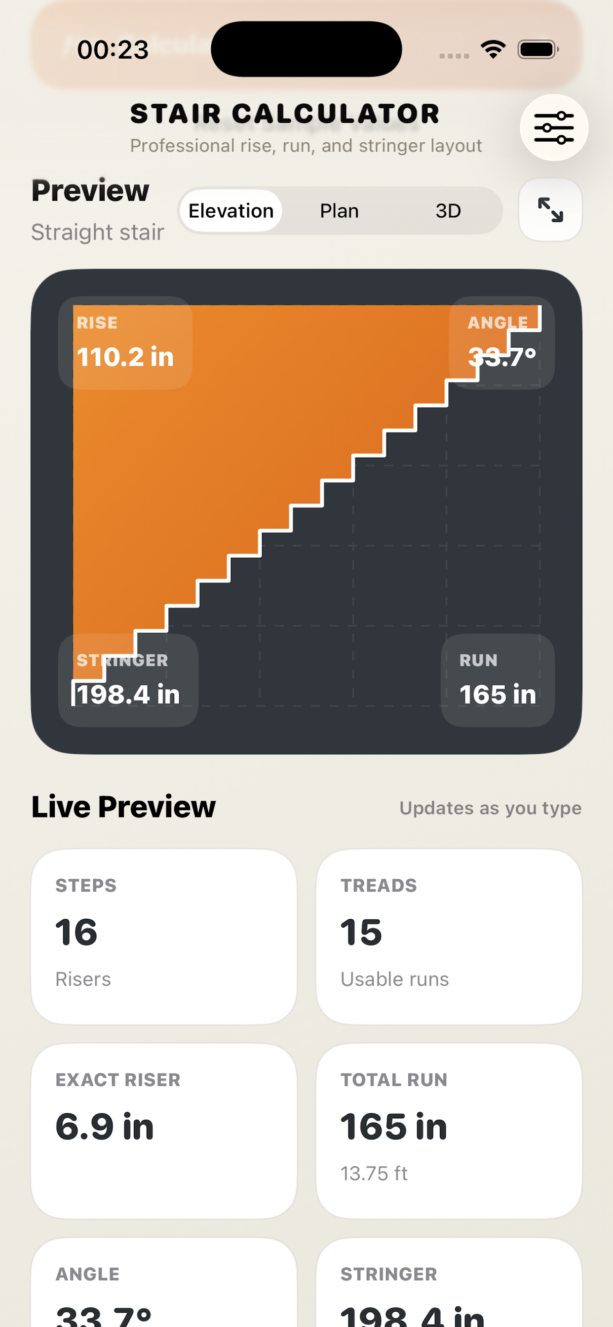 Stair rise and run inputs