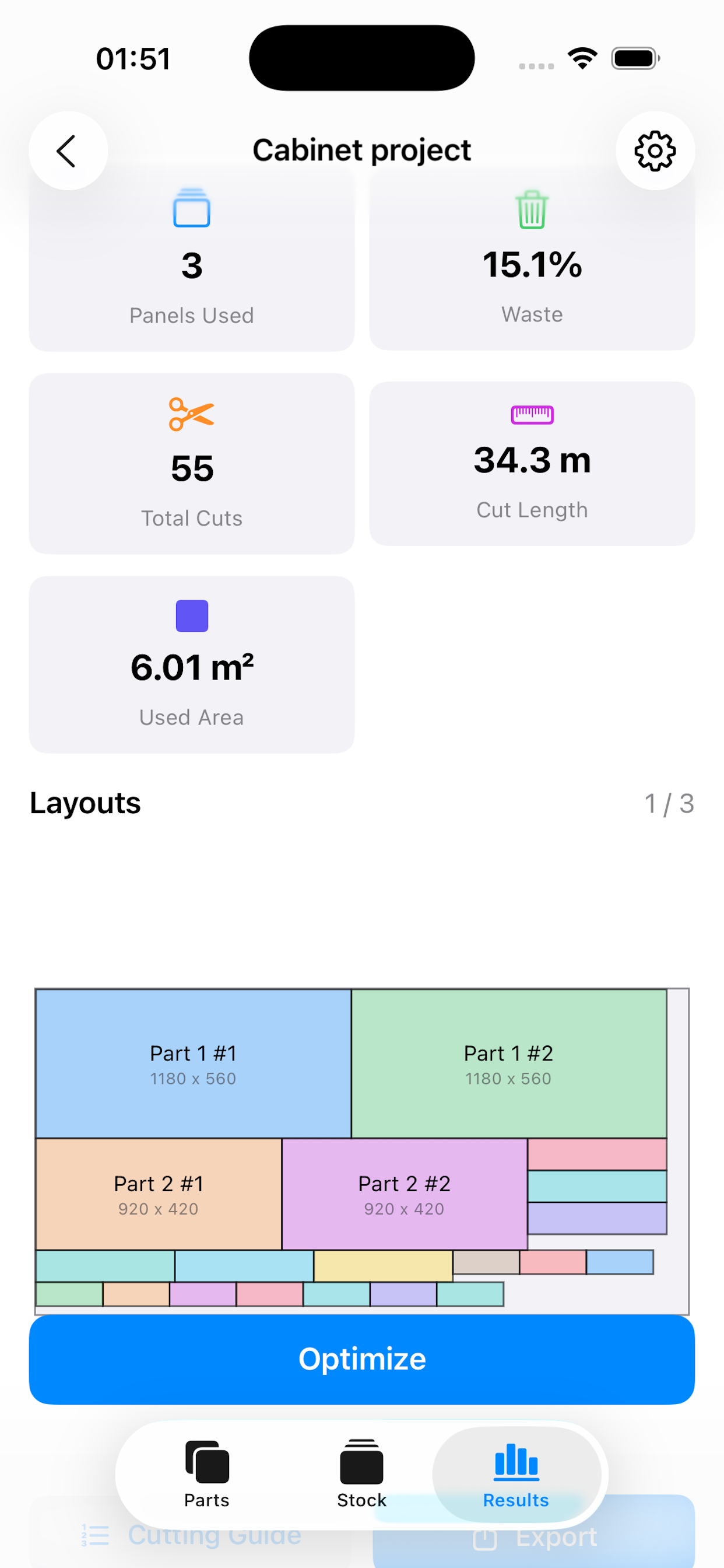 Parts and stock panels