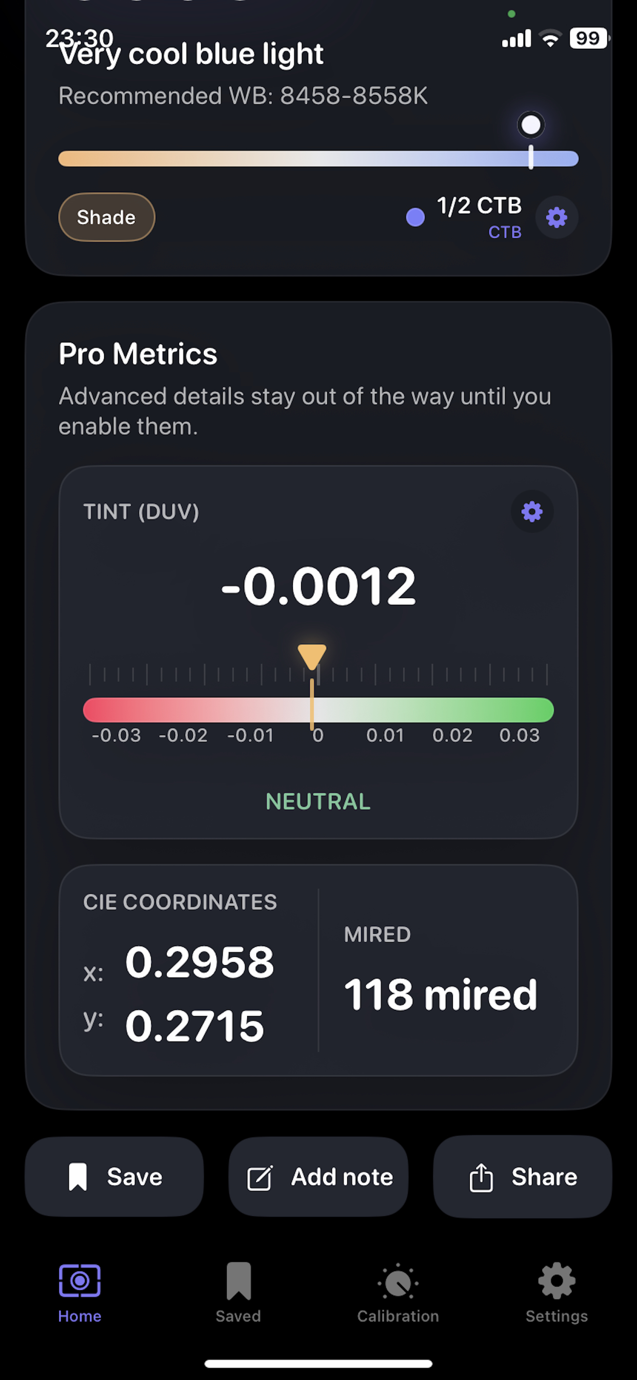 Color temperature display